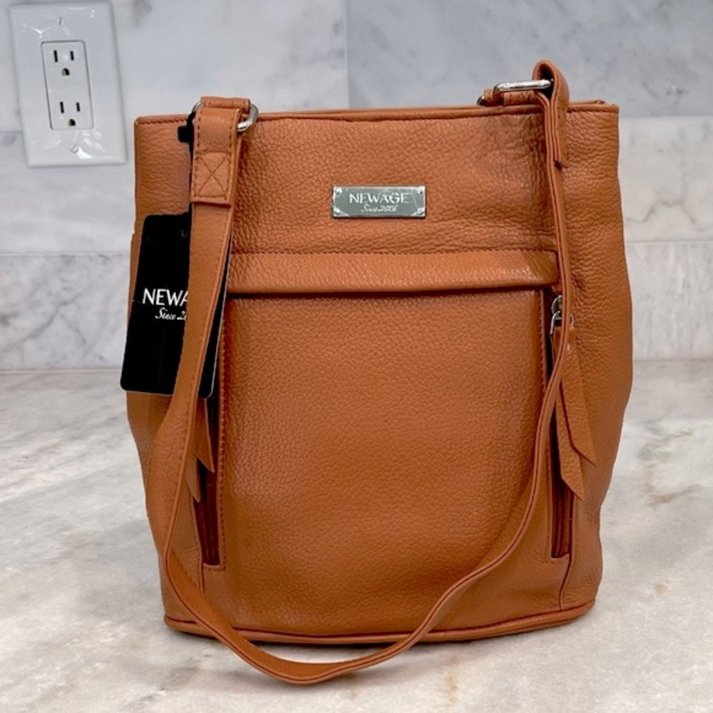 NEWAGE Caramel Leather Shoulder Bag - Picture 1 of 8